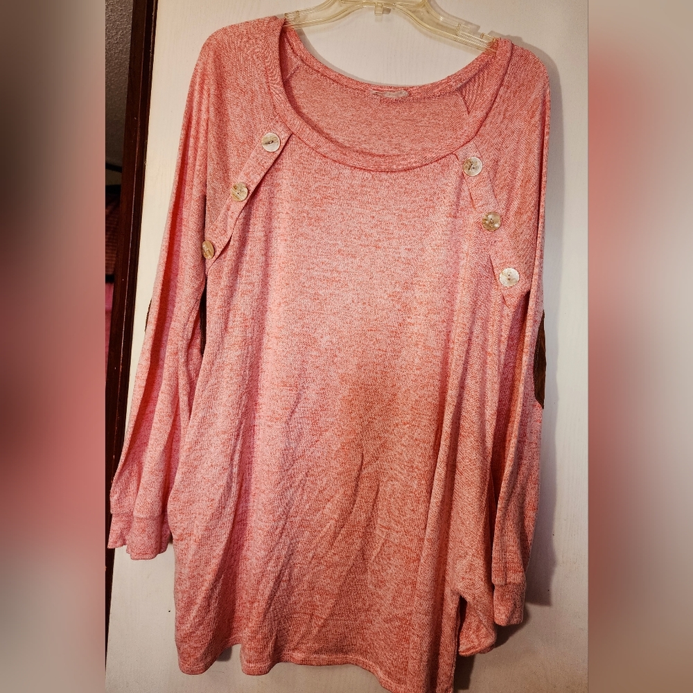Pink Clover Luna Elbow Patch Button Detail Brushed Knit Top. Size 3X